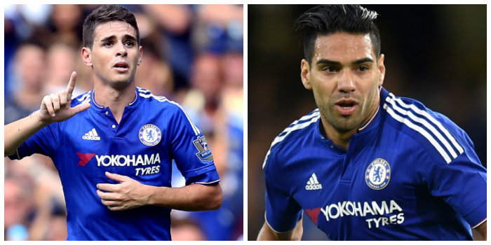 Oscar and Radamel Falcao of Chelsea