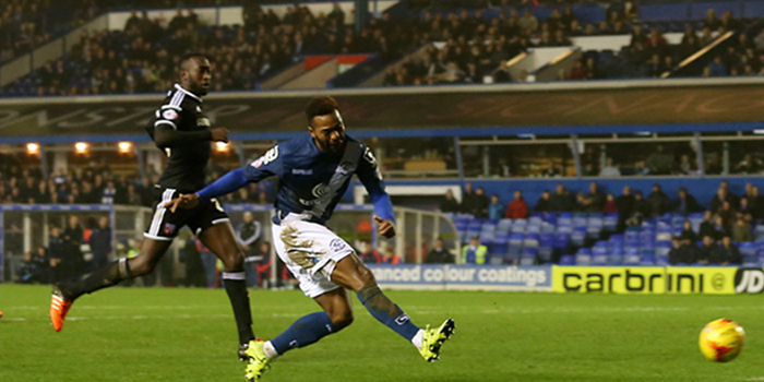 Birmingham City's Jacques Maghoma scores their first goal