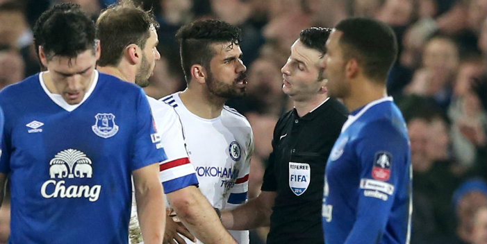 Costa was sent off during the FA Cup defeat at Everton