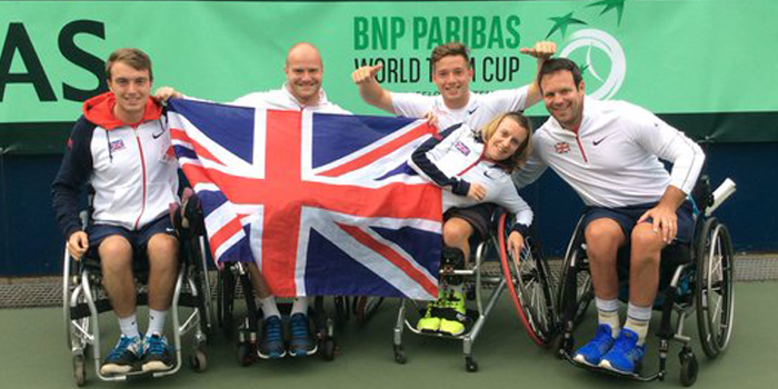 Britain's 2016 men's World Team Cup team with captain Karen Ross